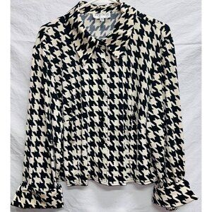 Studio I Womens Houndstooth Cropped Blouse 20W Black & Beige 3/4 Cuffed Sleeve